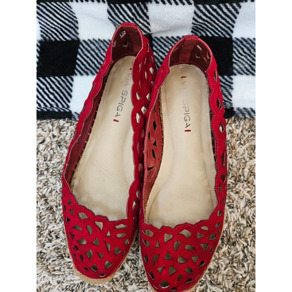 Via Spiga Women Bellerose Laser-Cut Espadrille Flat Red Size 8 - Picture 7 of 11